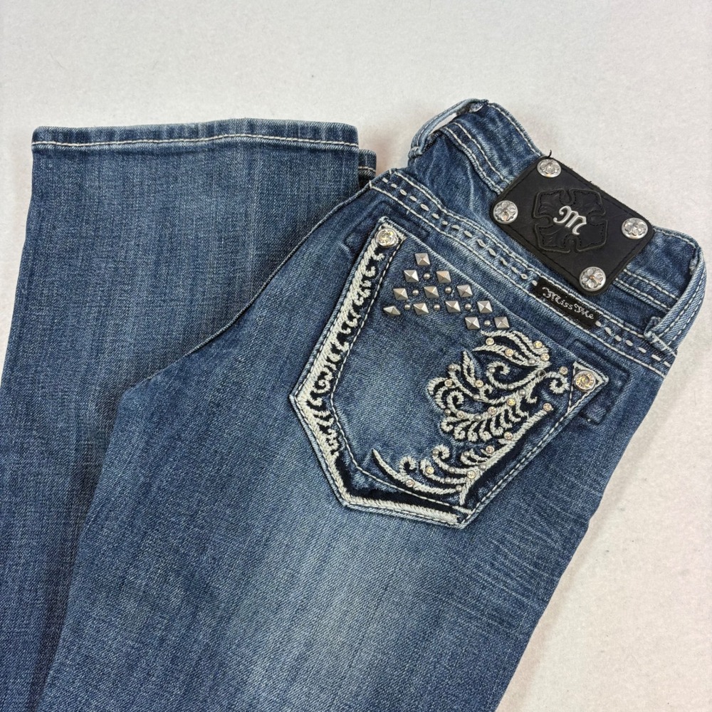 Miss Me Bootcut Jeans Womens 28x34 Blue Low Rise Embellished Studs Y2K Denim